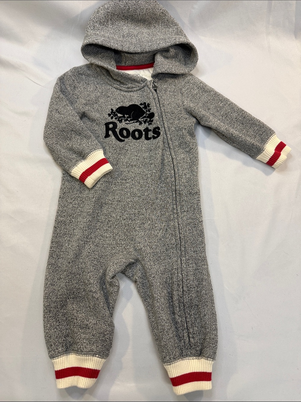 Roots Grey Hooded One-Piece with Red Trim